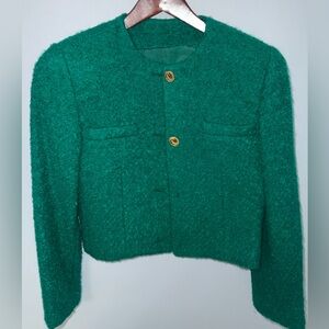 Elegant Green Teddy texture Women's Blazer